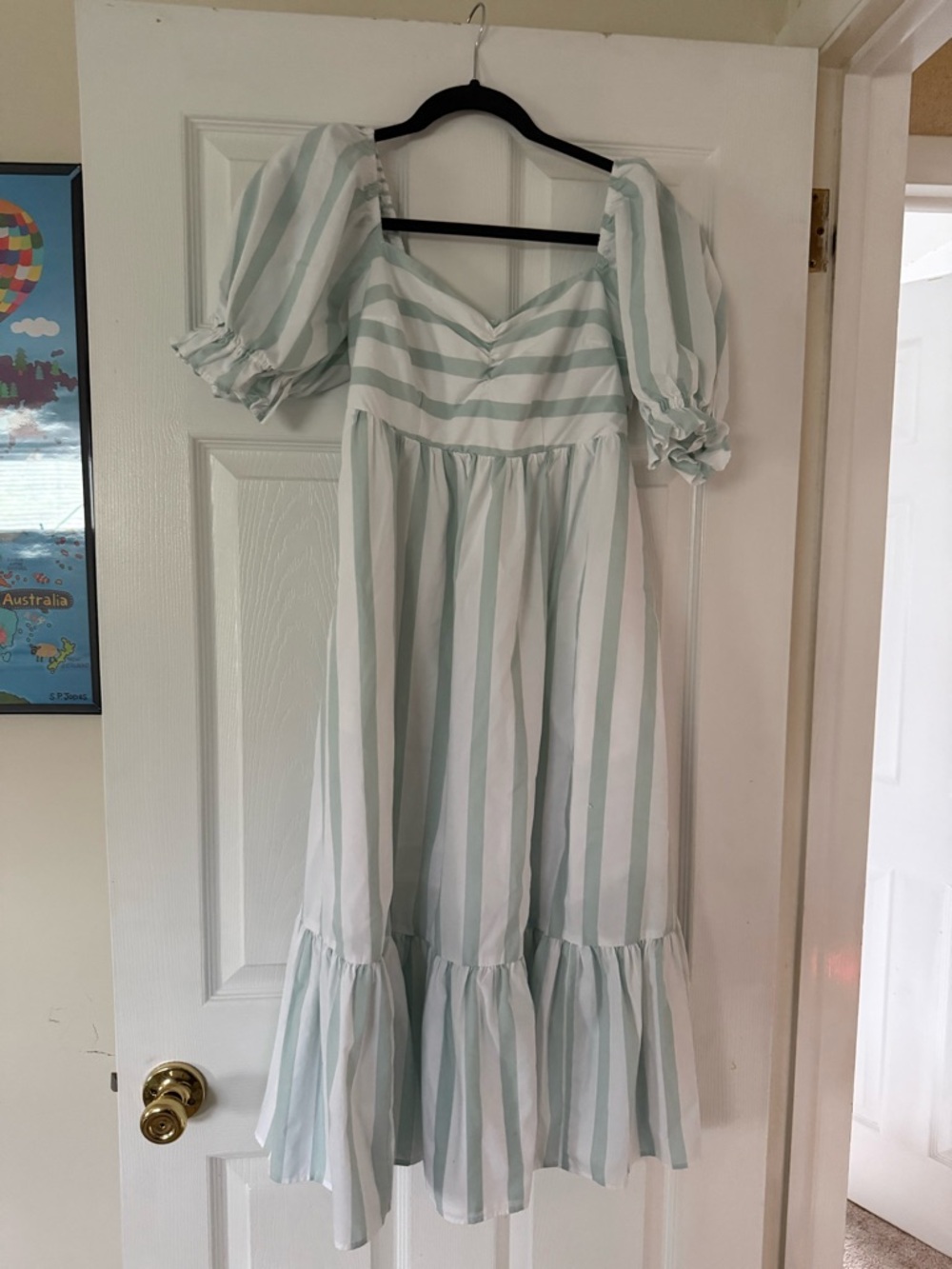 Worn once Abercrombie & Fitch Mint and White Striped Puff Sleeve Dress